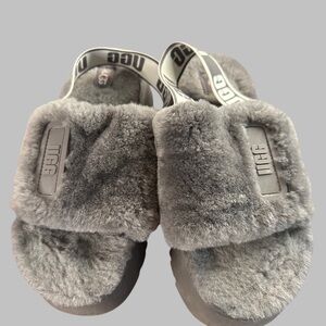 UGG Gray Plush Slide Sandals